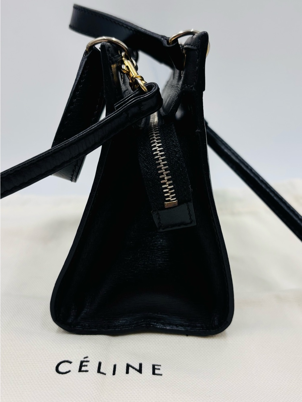 Vintage Celine Black Leather Crossbody Mini Bag with Gold Hardware - Picture 10 of 16